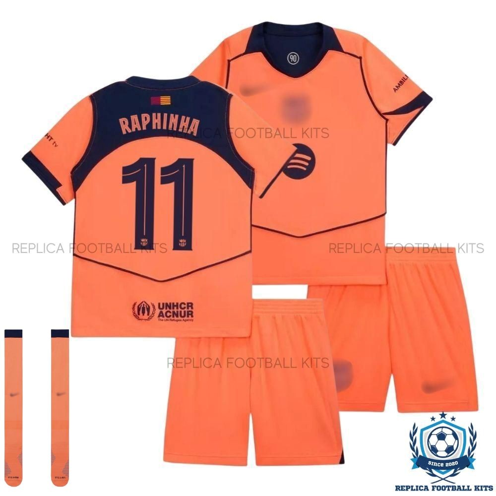 Barcelona Raphinha 11 Third Kids Replica Kit 25/26 - overview - with socks