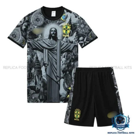Brazil Black Special Edition Kid Replica Football Kit 2026 - Front view - blur