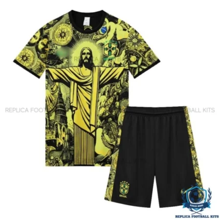 Brazil Yellow Special Edition Kid Replica Football Kit 2026 - Front view - blur