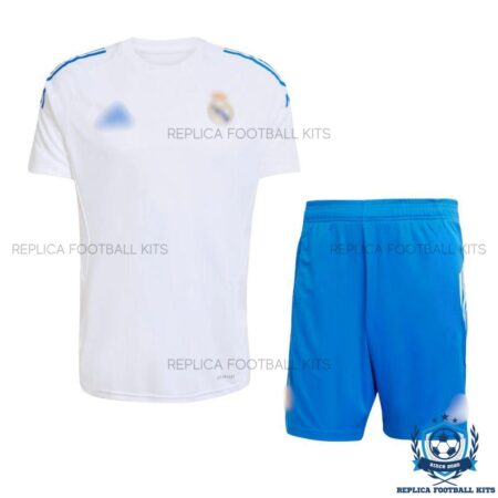 Liverpool White Blue Training Kid Replica Kit 25/26 - front view