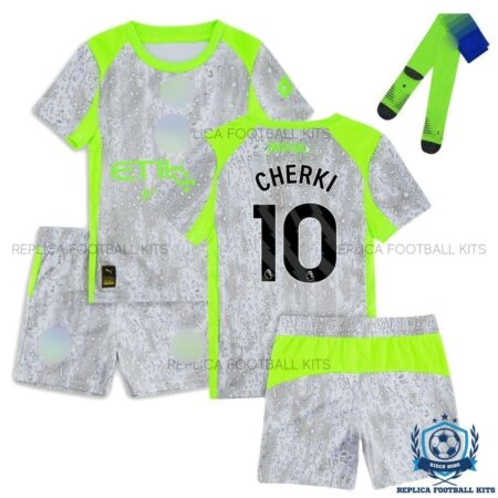 Manchester City Cherki 10 Third Kid Replica Football Kit 25/26 - overview with socks