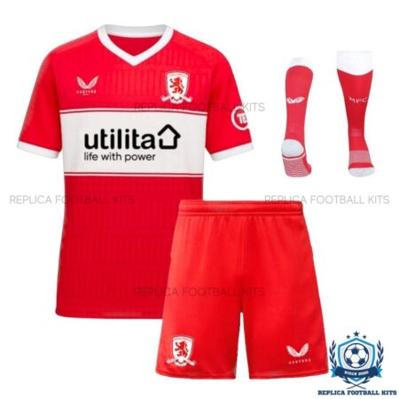 Middlesbrough Home Kids Replica Football Kit 25/26 - overview with socks
