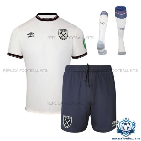 West Ham Away Kids Replica Football Kit 2025/26 - front view with socks