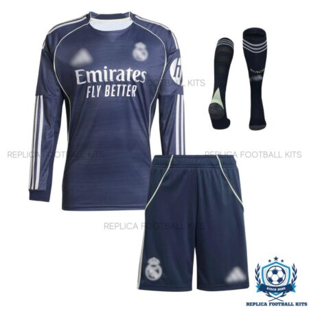 Real Madrid Away Kids Kit Long Sleeve 25/26 - front view
