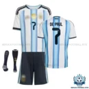 Argentina De Paul 7 Home Kids Replica Football Kit 2026 - oveview with socks