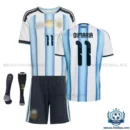 Argentina Dimaria 11 Home Kids Replica Football Kit 2026 - overview with socks