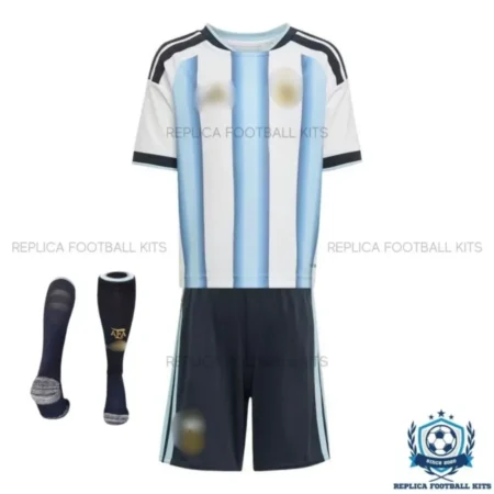 Argentina Home Kids Replica Football Kit 2026 - front view with socks