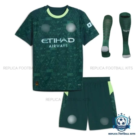 Manchester City Fourth Kids Replica Football Kit 25/26 - front view with socks