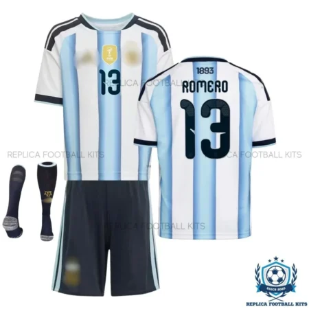 Argentina Romero 13 Home Kids Replica Football Kit 2026 - overview with socks