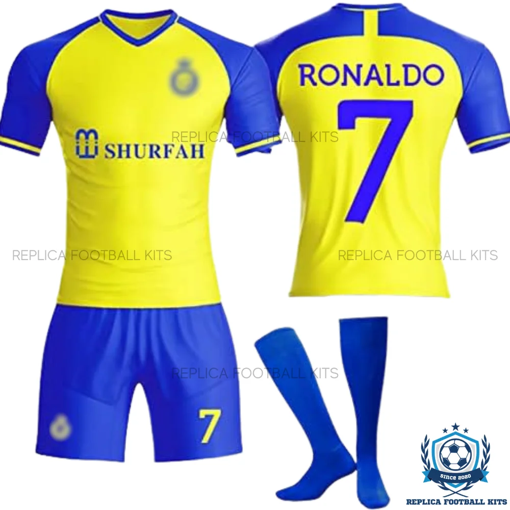 Al Nassr Home Kids Replica Football Kit 2022/23 RONALDO 7 Printed