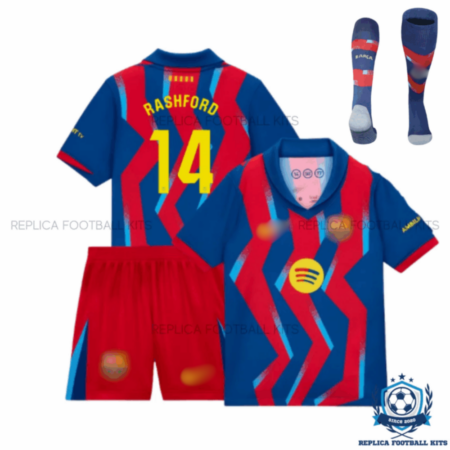 Barcelona Rashford 14 Fourth Kids Replica Kit 25/26 - overview- with socks