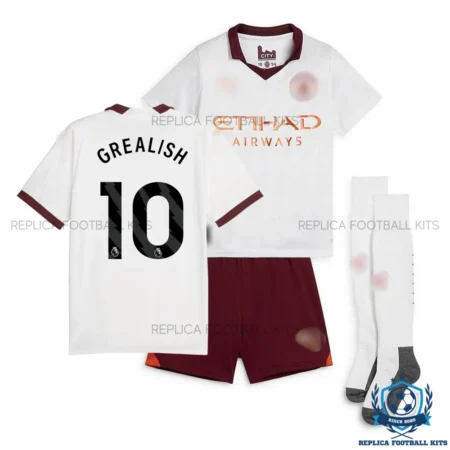 Manchester City Away Kid Replica Football Kit 23/24 GREALISH 10 Printed - overview