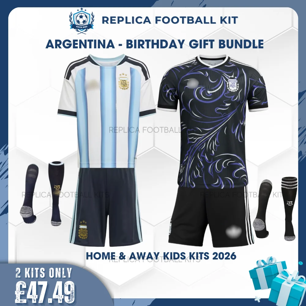 Argentina World Cup 2026 Full Kit Gift Set - Home and Away Kids Football Kits - Over view