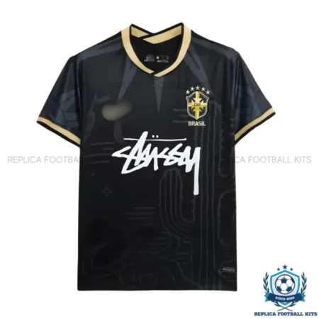 Brazil x Stussy Black Concept Men Replica Football Shirt - Front view - blur