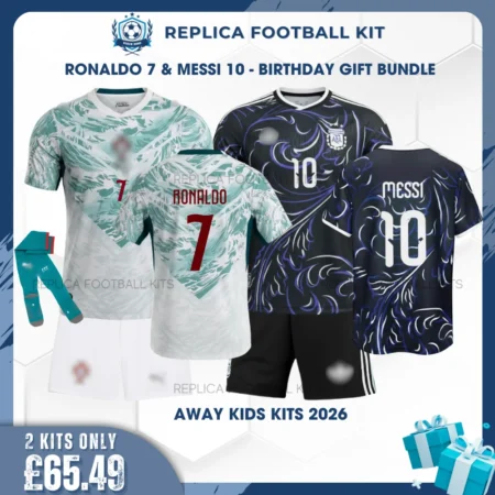Portugal and Argentina World Cup 2026 RONALDO 7 MESSI 10 Full Kit Gift Set - Away Kids Football Kits - Over view