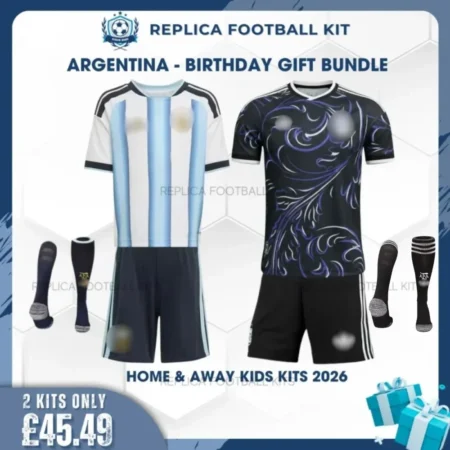 Argentina World Cup 2026 Full Kit Gift Set - Home and Away Kids Football Kits - Over view