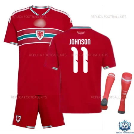 Wales World Cup 2026 JOHNSON 11 Home Kids Replica Football Kit - Front view