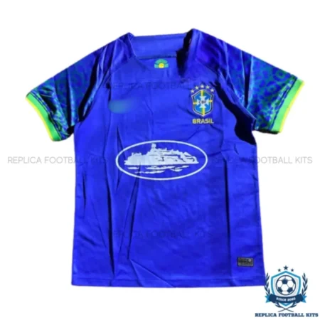Retro Brazil x Corteiz Blue Limited Edition Men Replica Football Shirt 2002 - Front view - blur