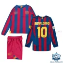 Retro Barcelona RONALDINHO 10 Reissue Kid Replica Football Kit 2005/06 Long Sleeve - overview