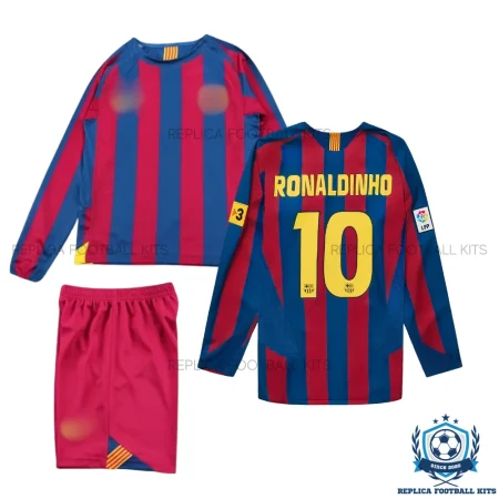 Retro Barcelona RONALDINHO 10 Reissue Kid Replica Football Kit 2005/06 Long Sleeve - overview