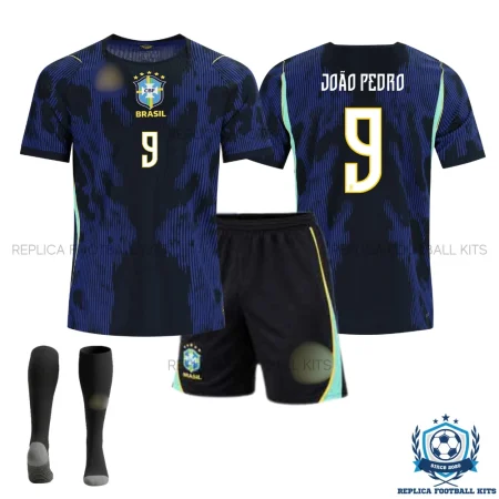 Brazil World Cup 2026 JOÃO PEDRO 9 Away Kid Replica Football Kit - overview