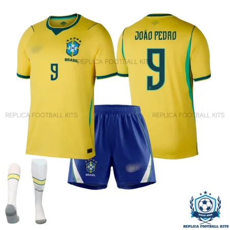 Brazil World Cup 2026 JOÃO PEDRO 9 Home Kid Replica Football Kit - overview