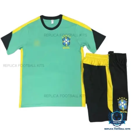 Brazil World Cup 2026 Green Training Kid Replica Football Kit - Front view
