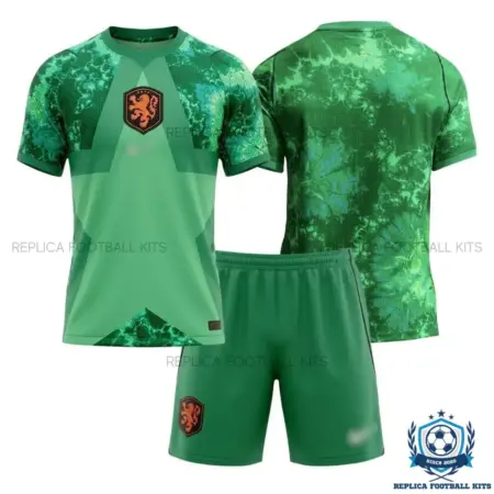 Netherlands World Cup 2026 Green Goalkeeper Kid Replica Football Kit - Over view