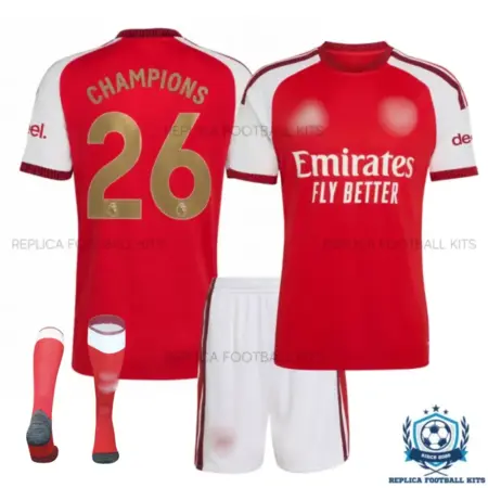 Arsn@l CHAMPIONS 26 Home Kid Replica Football Kit 2026/27 - overview with socks