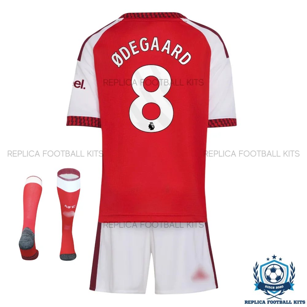 Arsn@l ØDEGAARD 8 Home Kid Replica Football Kit 2026/27 - back view with socks