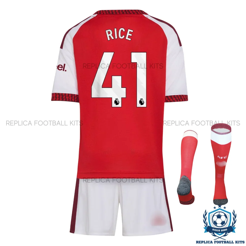 Arsn@l RICE 41 Home Kid Replica Football Kit 2026/27 - back view with socks