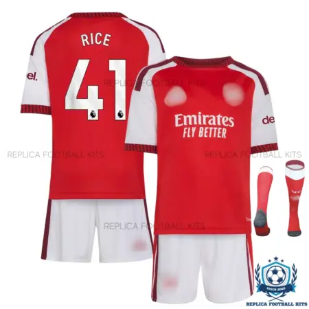 Arsn@l RICE 41 Home Kid Replica Football Kit 2026/27 - overview - with socks