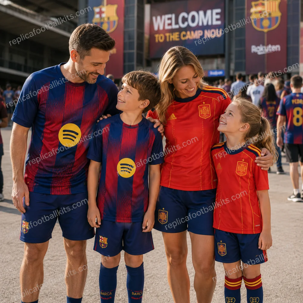 Barcelona and Spain World Cup 2026 Full Kit Gift Set – Home Kids Football Kits (With Socks) - GEN PIC
