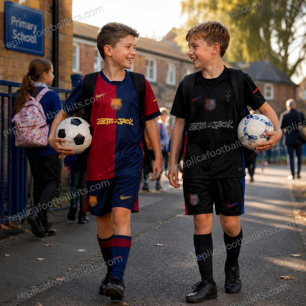 Barcelona x Travis Scott 25/26 Full Kit Gift Set – Home and Away Kids Football Kits (No Socks) - GEN PIC