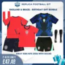 England and Brazil World Cup 2026 Full Kit Gift Set - Away Kids Football Kits (With Socks)