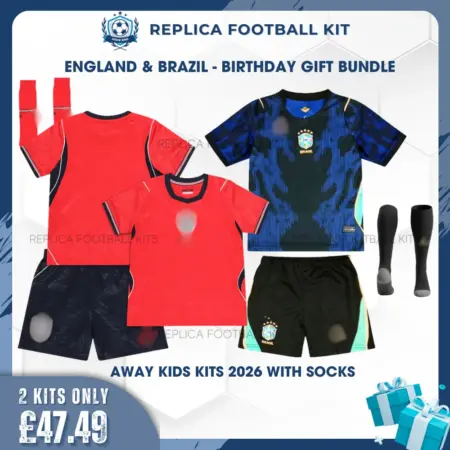 England and Brazil World Cup 2026 Full Kit Gift Set - Away Kids Football Kits (With Socks)
