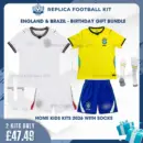 England and Brazil World Cup 2026 Full Kit Gift Set - Home Kids Football Kits (With Socks)