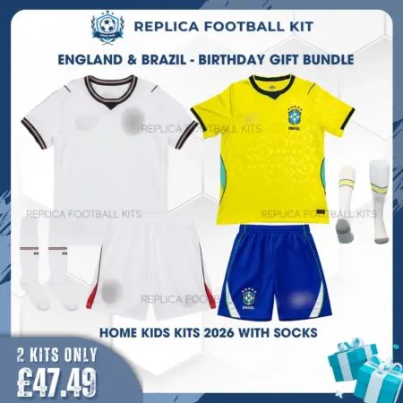 England and Brazil World Cup 2026 Full Kit Gift Set - Home Kids Football Kits (With Socks)