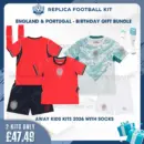 England and Portugal World Cup 2026 Full Kit Gift Set - Away Kids Football Kits (With Socks)
