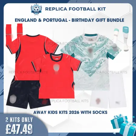 England and Portugal World Cup 2026 Full Kit Gift Set - Away Kids Football Kits (With Socks)