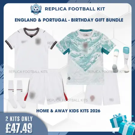England and Portugal World Cup 2026 Full Kit Gift Set - Home and Away Kids Football Kits (With Socks)