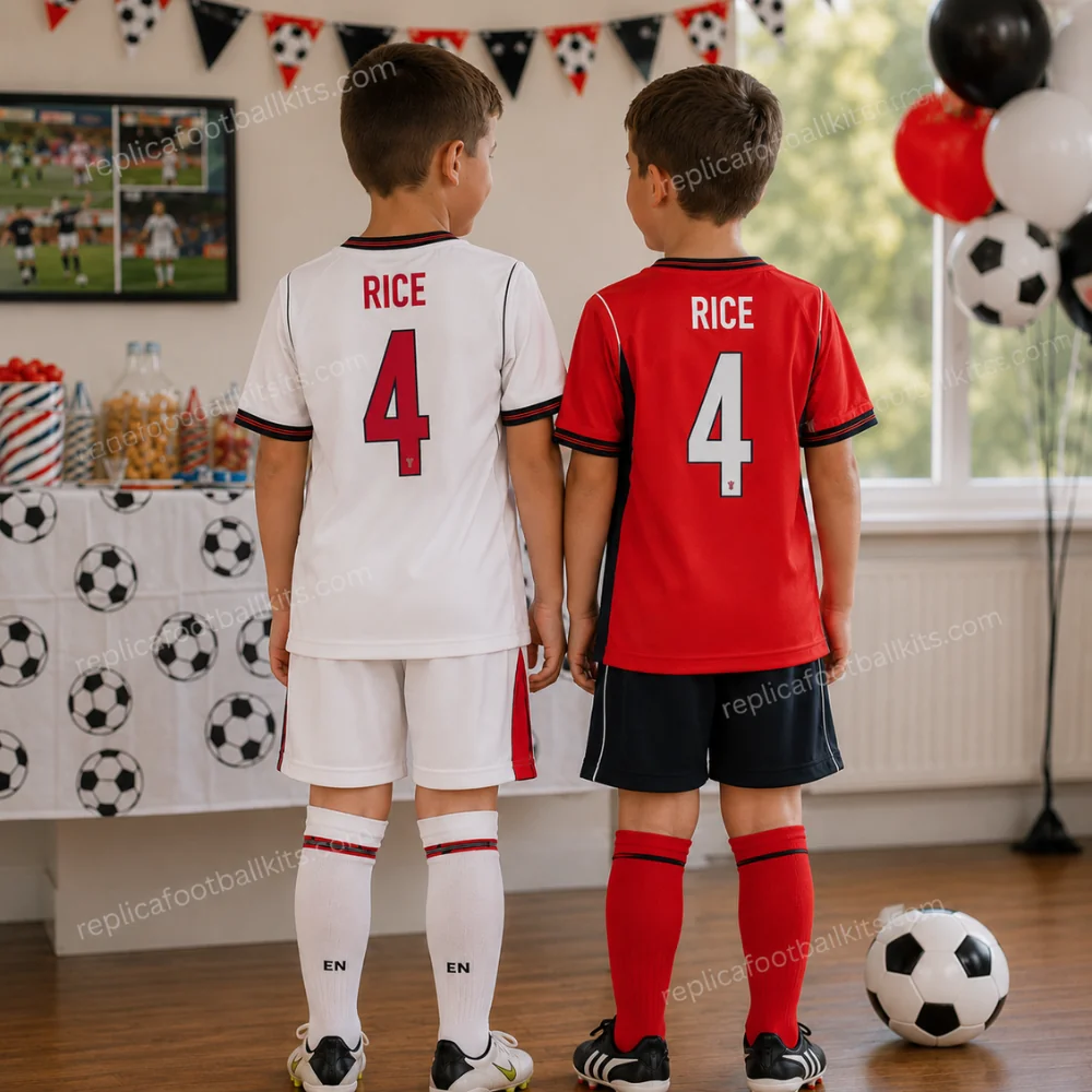 England World Cup 2026 RICE 4 Full Kit Gift Set – Home and Away Kids Football Kits (With Socks) - GEN PIC