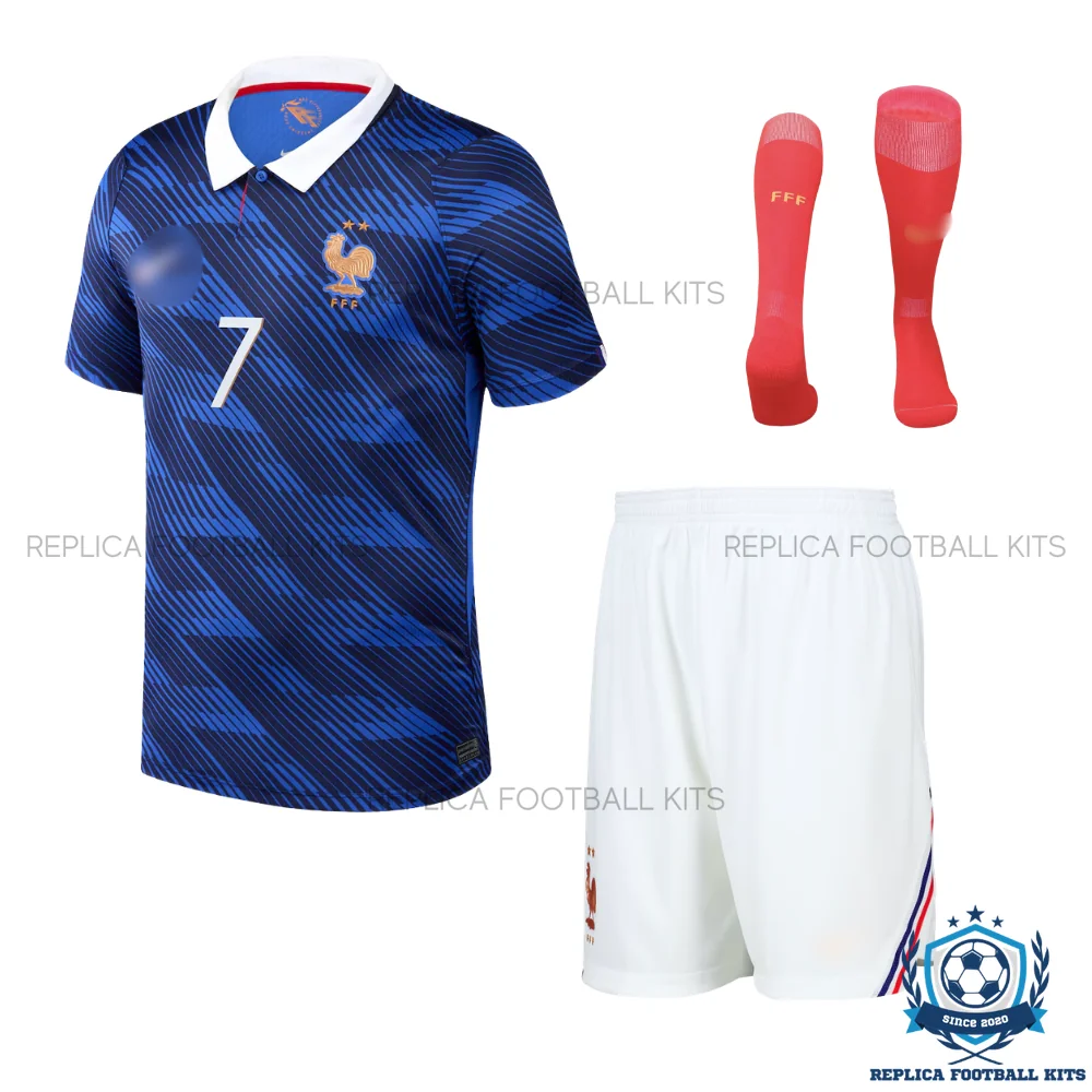 France World Cup 2026 DEMBELE 7 Home Kid Replica Football Kit - front view
