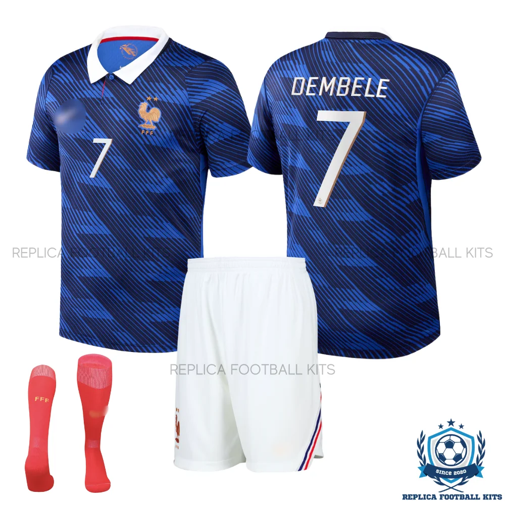 France World Cup 2026 DEMBELE 7 Home Kid Replica Football Kit - overview
