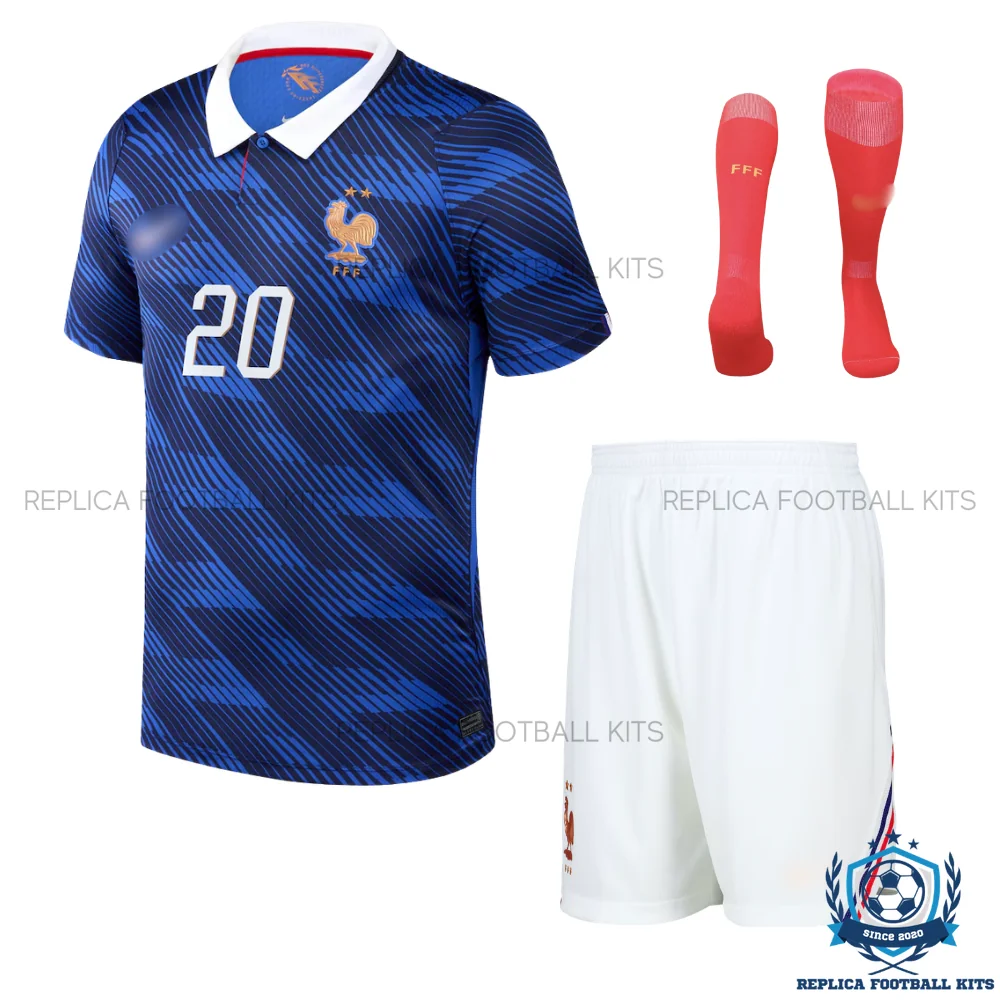 France World Cup 2026 DOUE 20 Home Kid Replica Football Kit - front view
