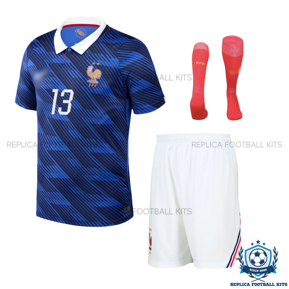 France World Cup 2026 KANTE 13 Home Kid Replica Football Kit - front view