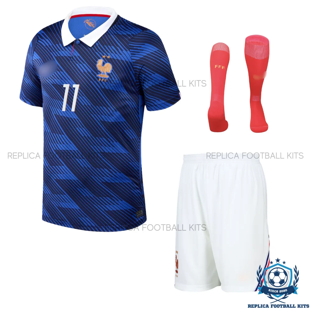 France World Cup 2026 OLISE 11 Home Kid Replica Football Kit - front view