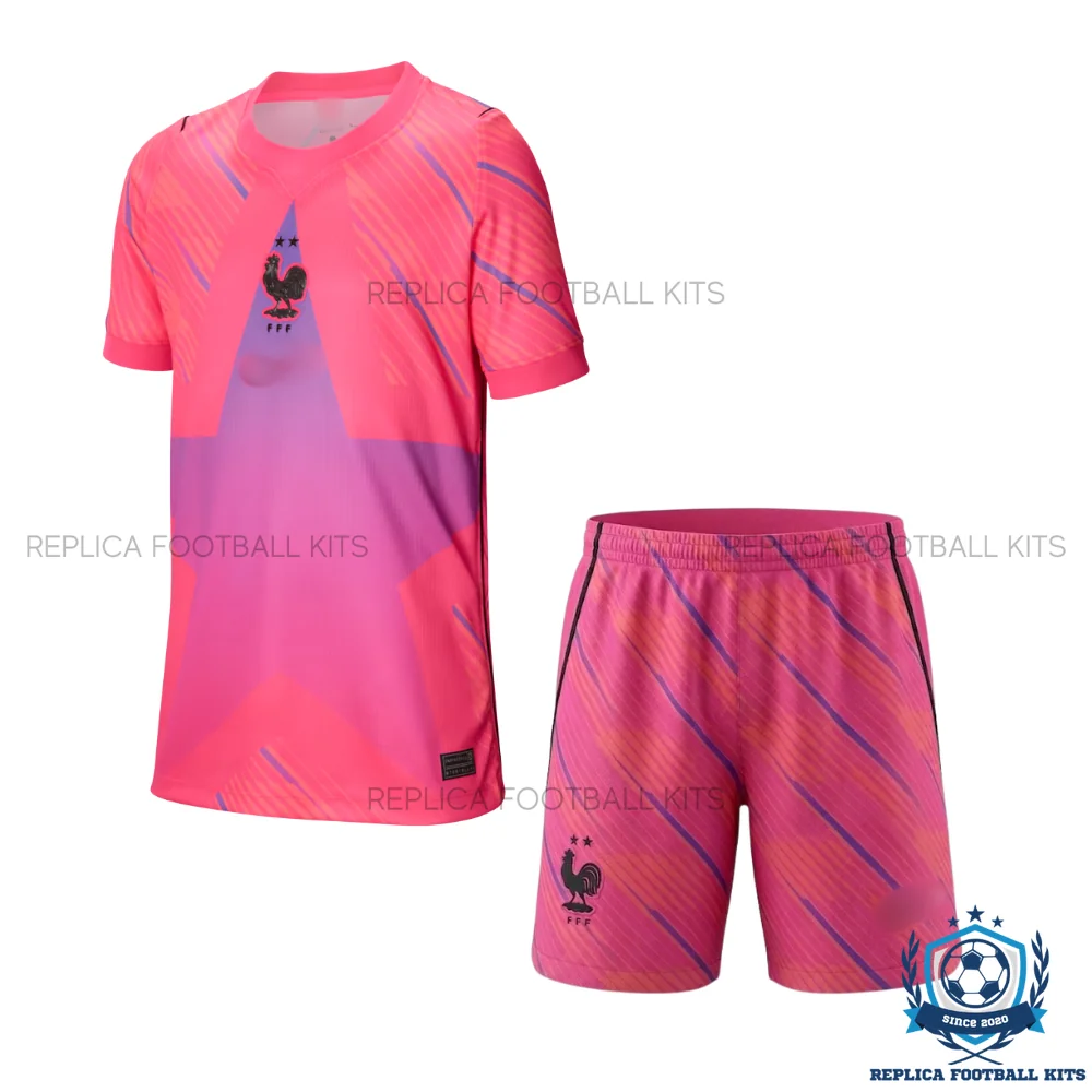 France World Cup 2026 Pink Goalkeeper Kid Replica Football Kit - front view