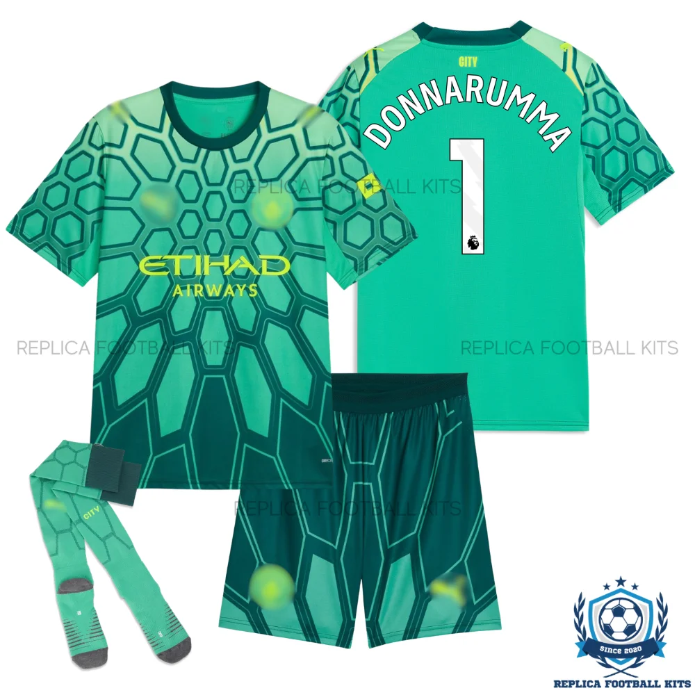 Manchester City DONNARUMMA 1 Green Goalkeeper Kid Replica Football Kit 2026/27 - overview