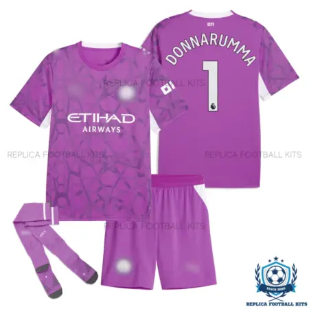 Manchester City DONNARUMMA 1 Purple Goalkeeper Kid Replica Football Kit 2026/27 - overview
